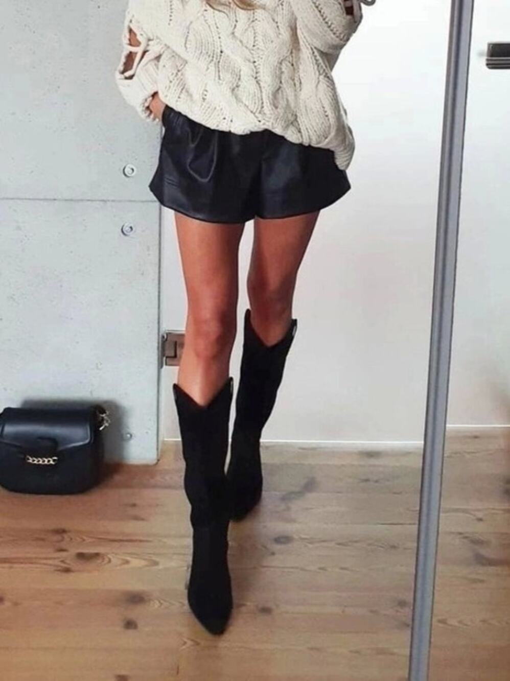 ZARA Embroidered Black Suede Western Tall Cowboy Boots Size 40 EU